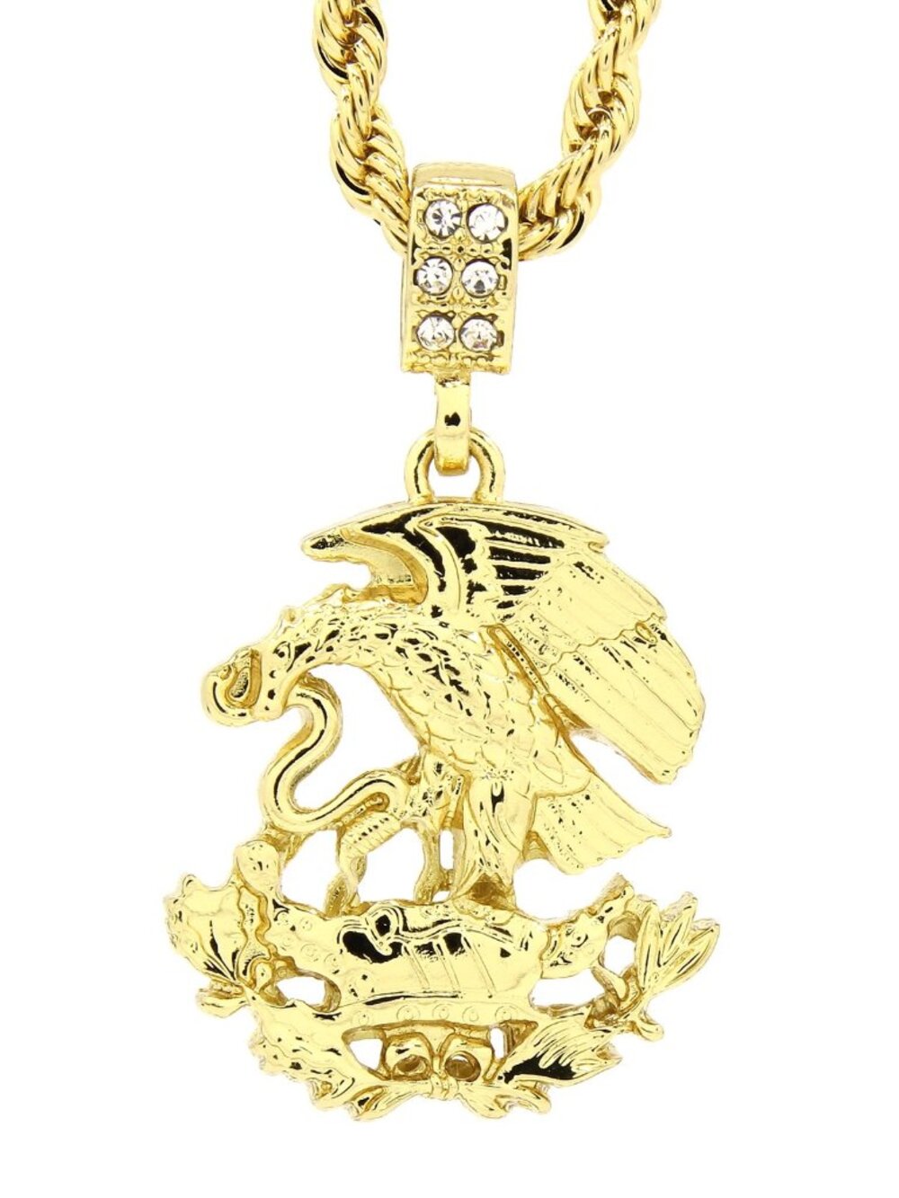 14K Plated Eagle & Snake CZ Pendant & 24” Rope Chain